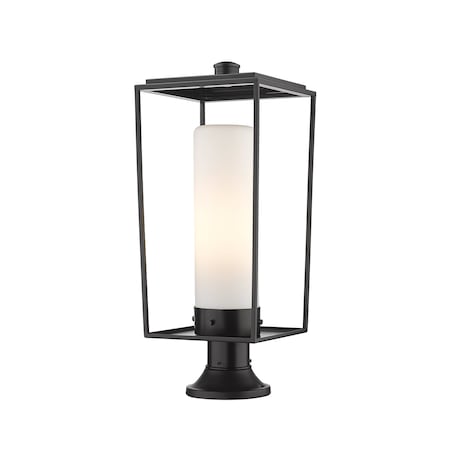 Z-Lite Sheridan 1 Light Outdoor Pier Mounted Fixture, Black & White Opal 595PHBR-553PM-BK